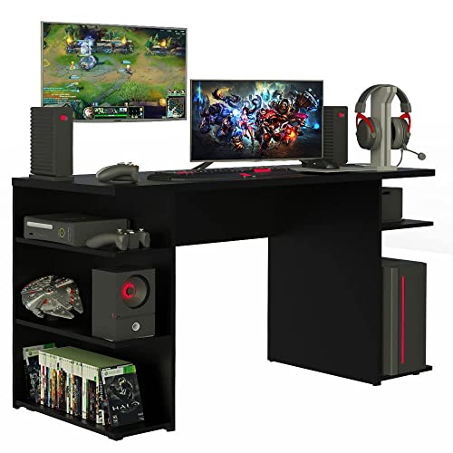Madesa Gaming Computer Desk and Office Table with 5 Shelves and Cable Management, Wood, 136 W x 75 H x 60 D Cm – Black Madesa Gaming Computer Desk and Office Table with 5 Shelves and Cable Management, Wood, 136 W x 75 H x 60 D Cm – Black