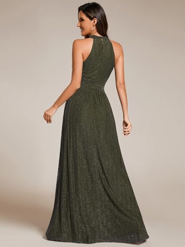 Image of Ever-Pretty Women's Glitter Halter Sleeveless Formal Dresses Evening Gowns Pleated A-line Wedding Guest Dress 41961
