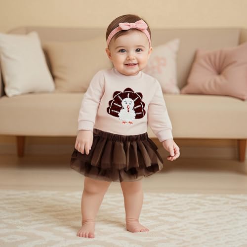 Toddler Baby Girl Thanksgiving Outfit Football Turkey Embroidery Sweatshirt Tulle Layered Skirt 2Pcs Clothes Set2