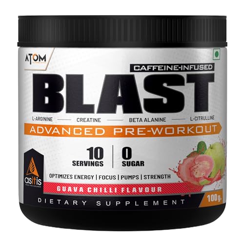 Image of AS-IT-IS ATOM Blast Advanced Pre-workout 100gms | Caffeine & L- Arginine Infused | Optimizes Energy | Increase Strength & Pumps | Guava Chilli flavour