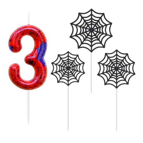 Candeline Compleanno Ragno, Candelina Numeri 3 Anni, Candele Rosse e Blu Con Ragnatela Per Torta, Candele per 3° Compleanno per Ragazze e Ragazzi, Decorazioni per Feste a Tema Ragno