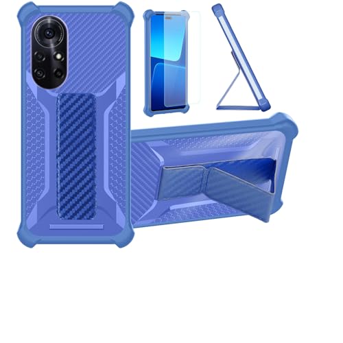 Aroepurt Case for Huawei Nova 8 Phone Case Stand Cover [with Tempered Glass Screen Protector] Hybrid Case [Folding Support Magnetic] [Frosted Anti-Fingerprint] Blue