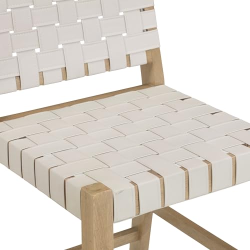 Image of Nathan James Cohen Mid Century Modern Bar Stool, Upholstered Faux Leather Counter Stool with Back and Solid Wood Legs, White