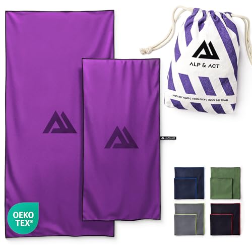 ALP & ACT Ręcznik z mikrofibry, zestaw 2 szt. - 100% z recyklingu - bardzo kompaktowy i lekki - 150 x 70 cm + 100 x 50 cm - jako ręcznik podróżny, duży ręcznik plażowy, sportowy - ręczniki z