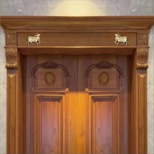 Image of Antique Brass Finish Cow Shape Door Hanging | Decorative Wall & Door Accent for Home Entrance | Traditional Indian Door Decor | Pooja Room, Main Door, Temple & Festive Decoration