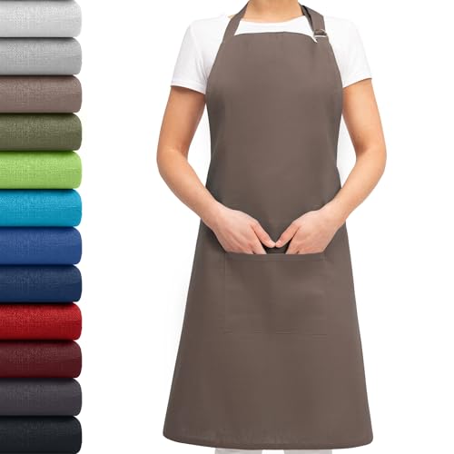 EllaTex Damen/Herren/UNISEX Schürze Kochschürze Kellnerschürze Bistroschürze Küchenschürze Grillschürze Latzschürze 100% Baumwolle, Farbe: Cappuccino