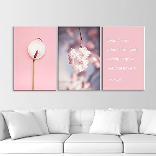Amazon Com 3 Panel Pink Flowers And Inspirational Quotes Gallery 16 X24 X 3 Panels Posters Prints