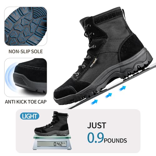 FREE SOLDIER Men's Tactical Hiking Boots 6 Inches Lightweight Breathable Work Boots Military Desert Boots(Black 11)2
