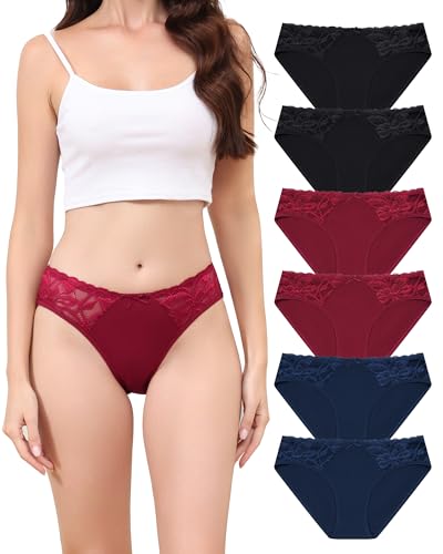 Aijolen Baumwolle Unterhosen Damen Slips mit Spitze Unterwäsche Frauen Bequeme Hipster Panties Brazilian Slip Atmungsaktiv Weiche Mehrpack S-XL