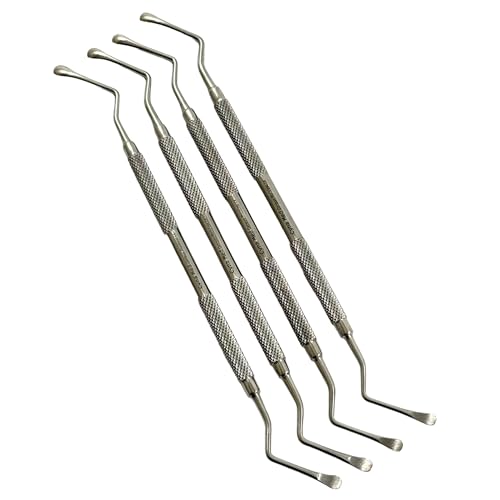 Set of 4 - Lucas Dental Curettes, Double-Sided, Non-Serrated, with Knurled Grip Handle, Oral Care - German Stainless Steel