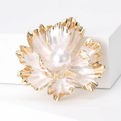 Image of Elegant Flower Brooch Pin for Women, Stylish Vinage Crystal Pearl Rhinestones Brooches Pins Dainty Lapel Pins for Dress Accessories Jewelry
