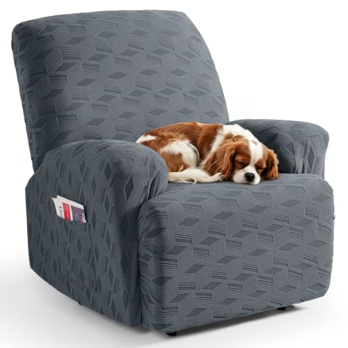 TAOCOCO Oversized Recliner Cover Stretch Recliner Chair Covers, Jacquard Reclining Chair Cover, Furniture Protector Sofa Slipcovers Couch Covers with Elastic Bottom for Kids, Pets (Dark Grey)