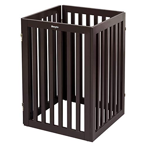 Bonnlo Freestanding Wooden Pet Gate with Foot Supporters for Dogs Puppy Indoor Staircase Doorway Configurable Folding 4 Panel Indoor Wood Doggy Fence/Divider, 83-Inch Width, 30-Inch Height | Espresso