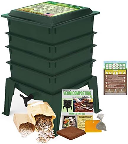 Worm Factory 360 Worm Composting Bin + Bonus "What Can Red Wigglers Eat?" Infographic Refrigerator Magnet (Green) - Vermicomposting Container System - Live Worm Farm Starter Kit for Kids & Adults