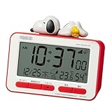 リズム(RHYTHM) スヌーピー 目覚まし時計 デジタル 電波時計 立体 フィギュア 電子音 アラーム (スヌーズ 付) 温度計 湿度計 カレンダー 赤 10.2×12×5.4cm 8RZ235MS01