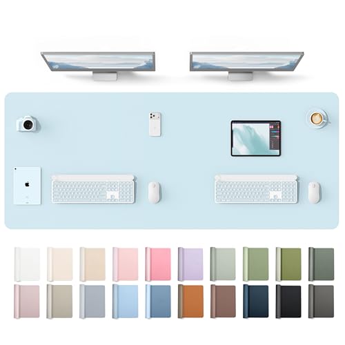 Image of YSAGi Leather Desk Protector, Office Mat, Large Mouse Mat, Non-Slip PU Leather Blotter, Laptop Desk Mat, Waterproof Writing Pad for Office and Home(Baby Blue, 63 inch x 24 inch)