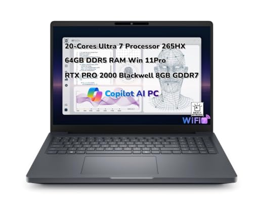 Image of NewDe.l.l Pro Max 16 Plus Mobile Workstation Laptop 16 inch FHD+ Display Ultra 7 Processor 265HX 64GB RAM 2TB SSD RTX PRO 2000 Blackwell GDDR7 Graphic Webcam Ethernet Thunderbolt5 Numeric WiFi7 Win 11 Pro