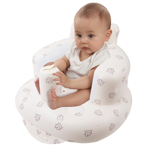 Image of Inflatable Baby Seat for Babies 3 Months and Up, Toddler Floor Seats for Sitting Up, Built in Air Pump Baby Seats for Kids, Blow Up Baby Chair with Back Support - Rabbit