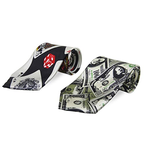 TOYANDONA Gravatas de cartas de jogar, gravatas, pôquer, dados, impressão, gravata para festa (branc