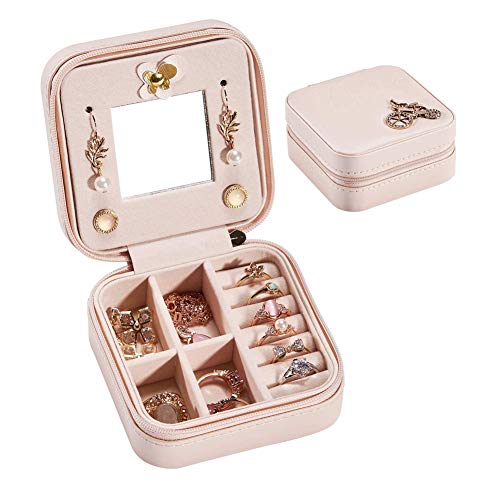 Preisvergleich Produktbild MHGLOVES Schmuckkästchen Damen, Mini Aufbewahrungskasten, Klein Display Kasten Schmuckkoffer Mädchen Tragbare PU-Leder Schmuckbox Aufbewahrungsbox Mit Spiegel, Geschenk Für Mädchen