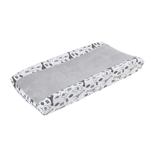 Image of NoJo Love You to The Moon - Grey and White Elephant and Giraffe Plush Changing Pad Cover