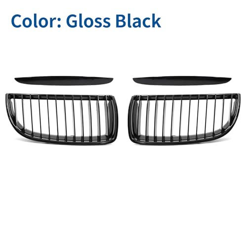 X AUTOHAUX Front Upper Hood Bumper Grille Grill for BMW 325i E90 2005-2008 Front Left Right Upper Bumper Kidney Grille Grill Signal Slat Gloss Black Pair - Image 2