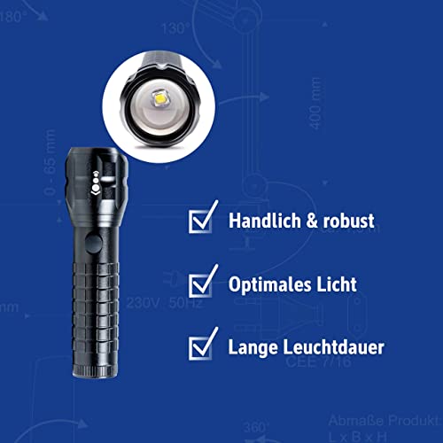 MAUL LED-Taschenlampe MAULkronos S – outdoor-taugliche LED Taschenlampe für die semiprofessionelle Anwendung – helle Taschenlampe mit langer Leuchtdauer und Spritzwasserschutz (IPX4) – schwarz