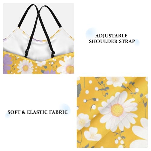 Polka Dots and Tender Chamomile Flowers Kids Girls 1-Piece Swim Suit Summer Swimming Suits Adjustable Strap Cute3