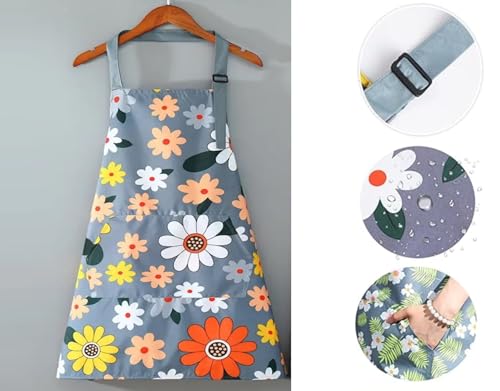 Image of DARSHANAM WORLD Apron for Women with Pockets | Adjustable Waterproof Floral Chef Aprons for Kitchen | Fully washable with large front pocket |Apron for Restaurant | Home | Kitchen | Hotel