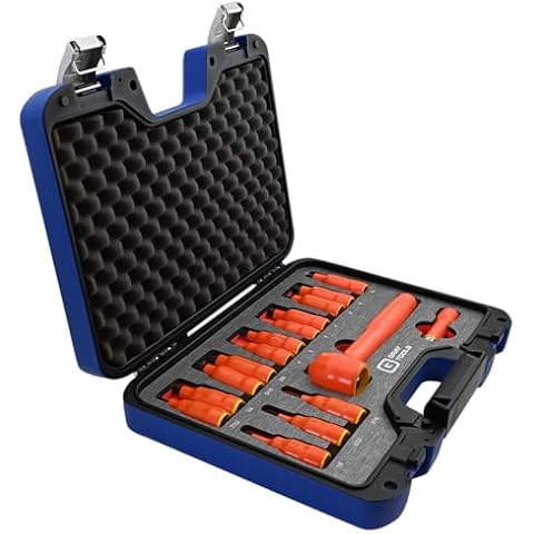 16 Piece Insulated Hex Bit Socket and Attachment Set, 3/8" Drive, Made in USA, SAE & Metric, Dual-Color Foam Organizer, Storage Case, 1000 V Electrical Tools Cover