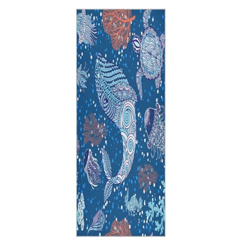 pnyoin Underwater Creatures Life Yoga Towel,Hot Yoga Mat Towel with Grip Dots Sweat Absorbent Non-Slip for Hot Yoga, 24