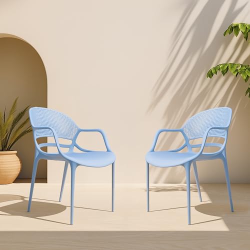 Image of DIYA Sunset Stackable Plastic Chair for Study & Home | Ergonomic Arm Chair | Living Room, Balcony & Outdoor Use | Durable PP Body, 1-Year Warranty - Set of 4 (Blue)