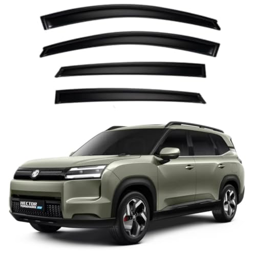 Image of Premium Smoke Car Door Visor Front+Rear Sun /Rain Guard Outside Mount Tape-On Window Visors Compatible with MG Hector Tomahawk EV (2026)