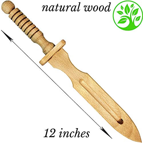 AEVVV 2 Toy Wood Daggers for Kids - Pair of Wooden Prop Swords - Hand-Made Wood Toys Unsharpened Safe Outdoor Play Toy Weapons Carved Hilt