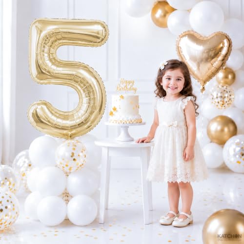 Image of KatchOn, Number 5 Balloon - 40 Inch | Champagne Gold Number 5 Foil Balloon