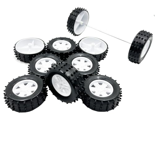 10PCS Toy Car Wheel 47mm Plastic Toy Car Tire Wheels with 5PCS Metal Shaft Round Rod Axles for RC Car Truck Robot DIY Model Toy Parts (2.5x47mm)