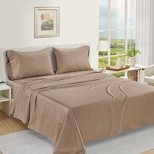 Image of LANE LINEN 100% Egyptian Cotton Full Size Bed Sheets, Machine Washable Naturally Temperature regulating Sustaibable No Pill Fade Resistant Full Size Sheets Set Cotton- Hazelwood