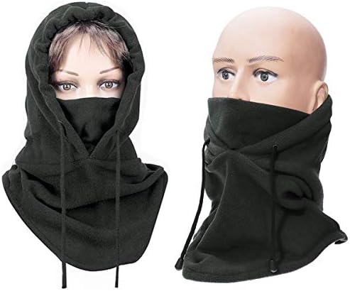 MOHOO Fleece Balaclava Ski Mask, Adjustable Winter Balaclava Cold Weather, Windproof Face Warmer Lengthened Balaclava for Men Women, Light Black
