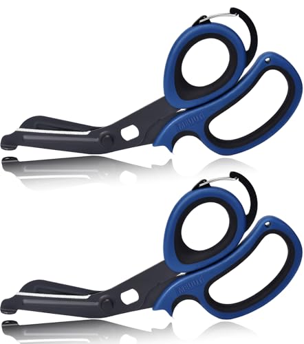 MEUUT 2 Pack Medical Scissors Trauma Shears with Carabiner design for left and right hand, 7.5" Fluoride Coated Non-stick Blades Bandage Scissor for Nurses, EMT, Household, outdoors