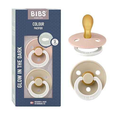 Image of BIBS Pacifiers 6-18 Months | 2-Pack Soothers | Symmetrical Nipple | BPA-Free Natural Rubber | Made in Denmark | Blush Glow/Vanilla Glow Colour Pacifier