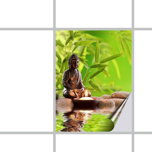 FoLIESEN Fliesenaufkleber - Deko-Bild für Bad, Küche, Badezimmer - Dekoration Fliesen-Bild selbstklebend - Buddha Zen Garten, Fliese - Bild (BxH):15x20 cm - 3 Stück FoLIESEN Fliesenaufkleber - Deko-Bild für Bad, Küche, Badezimmer - Dekoration Fliesen-Bild selbstklebend - Buddha Zen Garten, Fliese - Bild (BxH):15x20 cm - 3 Stück
