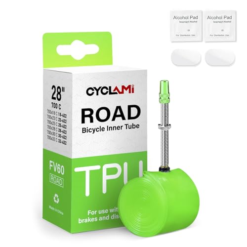 CYCLAMI Cámara Bicicleta Carretera 700C x 23/25/28/30/32c,Pack de 1/2 Tubos de TPU Camaras de Aire 700, Ultraligero de 38g Camara Bici, válvula de Metal FV: 45/60/80 mm (1P-FV:60MM)