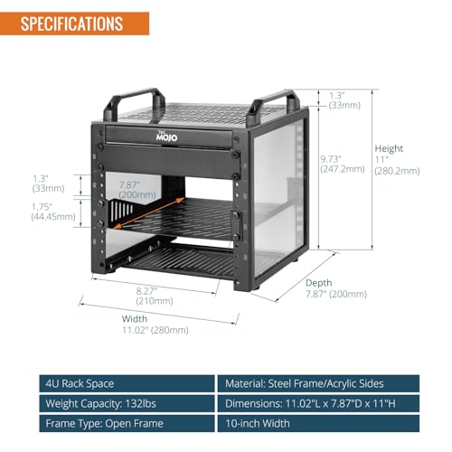 Image of Tecmojo 4U Network Rack, 10 inch Mini Server Rack with 2 Side Translucent Panels & 2 Top Handles, 7.87 inch Deep, for 10 inch IT Equipment & A /V Devices, Black