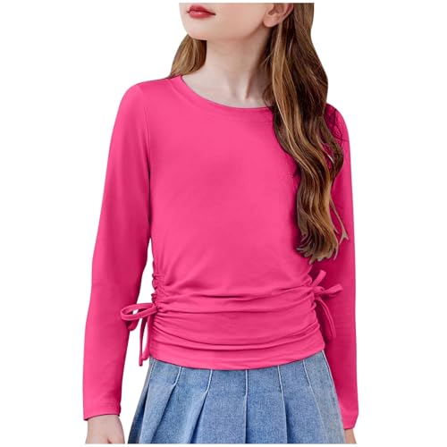 Kids Girls Long Sleeve Tops Crewneck Bow Tie Solid Color T Shirt Casual Loose Tees Pullover Girls Fall Simple Clothes3