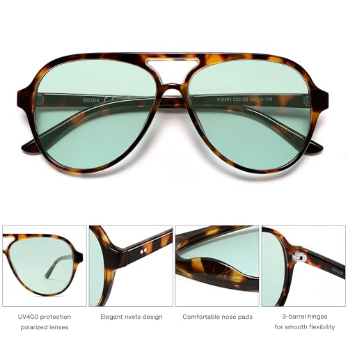 Image of SOJOS Classic Polarized Aviator Sunglasses for Women Men, Retro Trendy Aviators Shades SJ2201