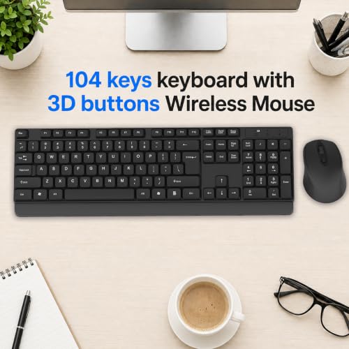 Image of ANT Master 22 Wireless Keyboard and Mouse Combo, Full Size 104 Keys with Numpad, 2.4GHz USB Receiver, 800 /1200 /1600 DPI Adjustable Mouse, Up to 10m Range for PC Laptop Windows Mac Linux Android