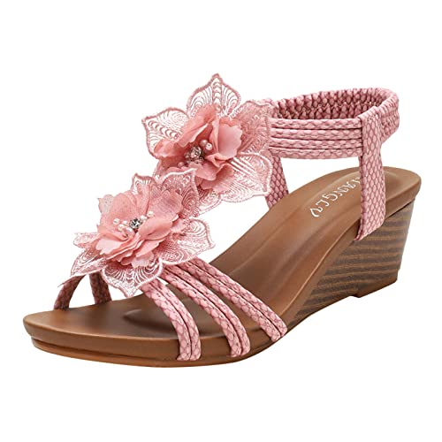 Sandales compensées pour femmes style bohème chic à motif perlé