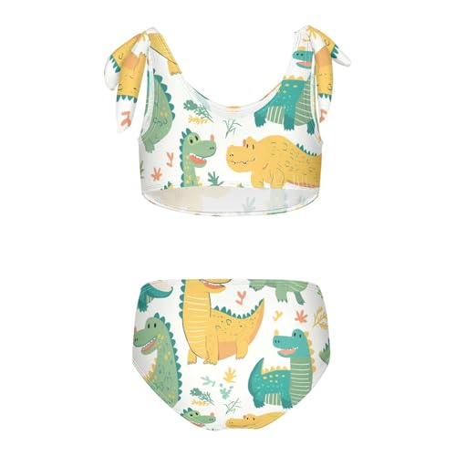 KLL Cute Cartoon Crocodile Alligator Girls 2 Piece Bikini Sets Scoop Neck Beach Bathing Suit Swimsuit2