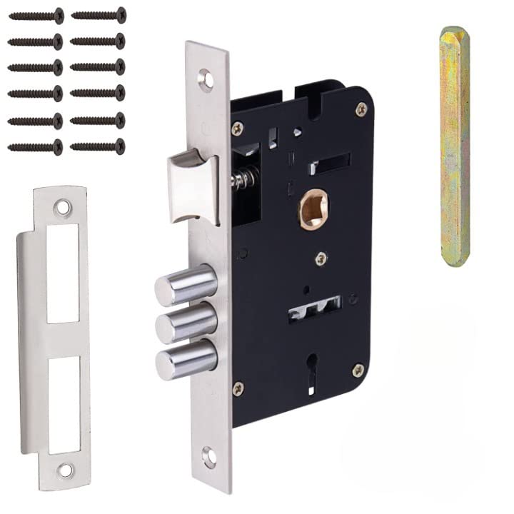 Image of 1009 SS Chrome Finish Mortise Door Lock Handle Set | Main Door Locks for Home | KY 6-Lever 65mm Double Turn Lock Mechanism | Door lockset for Living Room, Bedroom,Bathroom