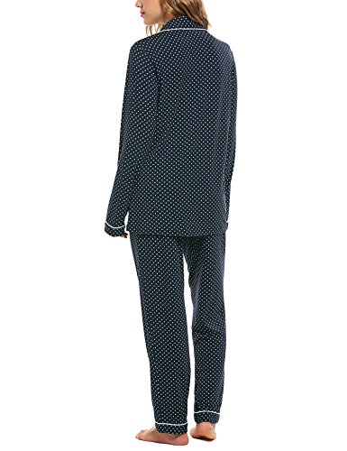 Ekouaer Long Sleeve Pj Set with Pajama Longs with Pj Pants(Dark Blue,Small)